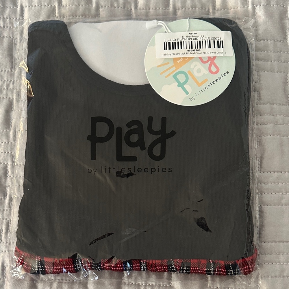 NWT Little Sleepies Kids Holiday Plaid/Black Ribbed Color Block Twirl Dress
